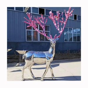 Sculpture abstraite de cerf en acier inoxydable soudé sur mesure, décoration extérieure pour <span class=keywords><strong>jardin</strong></span>, maison, parc urbain, statue d'animal en métal, finition polie miroir - Product Image 1