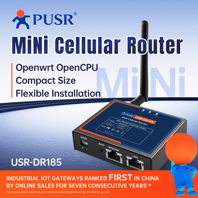 PUSR 4G LTE Cat1 Router Global Frequency Band OpenVPN/Ipsec/GRE VPN Protocol DDOS protection Industrial Cellular Router DR185s-G