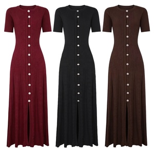 AIMEISI all'ingrosso nuovo Casual elegante formale manica corta Casual plissettata da donna <span class=keywords><strong>abito</strong></span> a <span class=keywords><strong>maglia</strong></span> abiti lunghi donna - Product Image 1