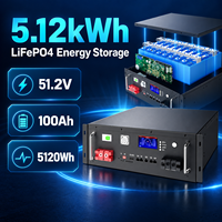 Batterie LiFePO4 51,2V 100Ah 5,12kWh à montage en rack avec BMS 100A CAN RS485 Bluetooth pour stockage d'énergie solaire