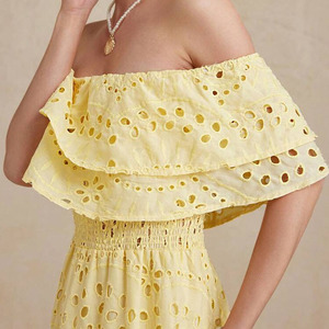 Robe longue brodée sans bretelles, ajourée et cintrée à la taille, en coton respirant de haute qualité, style OEM - Product Image 5