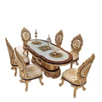 Französischer Antiker Massivholz-Esstisch und Stuhl-Set mit Blattgold-Luxus-Finish für Zuhause und Küche