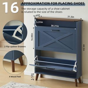 <span class=keywords><strong>Armario</strong></span> de almacenamiento de zapatos estilo rústico con 2 cajones abatibles, estante oculto y almacenamiento abierto - <span class=keywords><strong>Armario</strong></span> de madera independiente para entradas - Product Image 2