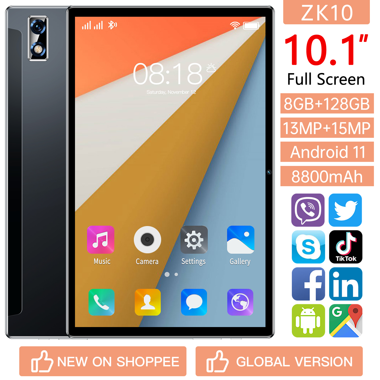 RAM 8G 128GB ROM Android Tablet PC - Waterproof 10.1inch