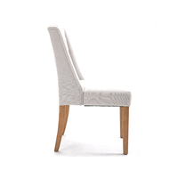 Chaise de salle à manger inclinable en PU blanc, dossier haut capitonné, assise épaisse rembourrée, pieds en bois naturel massif, élégante pour salon et chambre