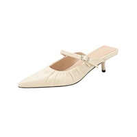 Mules sexy Moncheer pour femme, à bout pointu, froncées, avec bride réglable, talon chaton, à enfiler, pour l'été et l'hiver