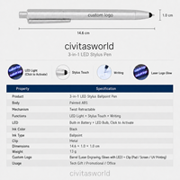 Stylo publicitaire personnalisé avec logo lumineux LED, 3 en 1, stylet, stylo à bille avec logo gravé au laser