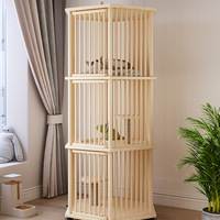 Nouvelle villa pour chat en bois hexagonal, style cabane, extra large, en bois massif épaissi, nid pour chat intégré, cage pour chat 73x57cm
