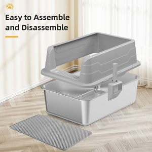 Bandeja de arena para gatos de metal personalizada de fácil limpieza Caja de arena semicerrada de acero inoxidable para gatos - Product Image 4