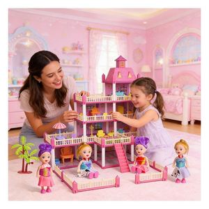 Maison de poupée en plastique DIY pour jardin, avec fleurs, balcon, piscine et meubles – Cadeau créatif pour enfants et jeux en famille - Product Image 2