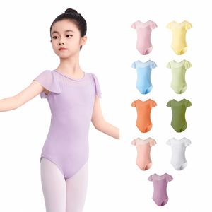 Justaucorps de ballet pour filles avec manches en tulle volantées, justaucorps de <span class=keywords><strong>danse</strong></span> et de gymnastique pour enfants, justaucorps de ballet à manches courtes, justaucorps d'entraînement de <span class=keywords><strong>danse</strong></span> - Product Image 1