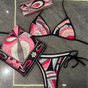 Ensemble <span class=keywords><strong>de</strong></span> bikini 4 pièces pour femme à imprimé animalier avec décolleté halter et décoration en maille, comprenant un <span class=keywords><strong>bandeau</strong></span> et une écharpe <span class=keywords><strong>de</strong></span> plage - Product Image 6