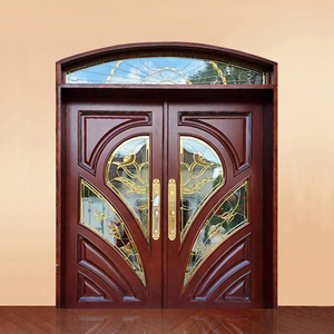 Portes d'entrée en bois massif à double battant, design moderne en bois blanc, vente chaude, pour maisons, villas, maisons - Product Image 2