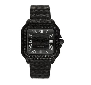 Reloj de Pulsera Automático Cuadrado Negro de Primera Calidad con Detalles de Cristal Pavé y Números Romanos Clásicos Disponible a Buen Precio - Product Image 1