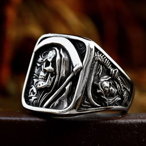 Bague Crâne pour Homme en Acier Inoxydable Design Faucheuse pour Cadeau de Mariage Bague Biker Punk Vintage Vente en Gros - Product Image 2