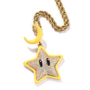 Collier pendentif étoile lumineuse de dessin animé créatif avec zircon cubique glacé brillant, pendentif lune fluorescent <span class=keywords><strong>BaiI</strong></span> Hiphop, chaîne de pendentif - Product Image 6