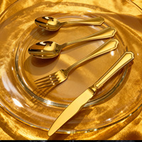 Ensemble de couverts StarLuckINT vintage en acier inoxydable avec bordure dorée, couteau, fourchette et cuillère de luxe dorés pour mariage et hôtel
