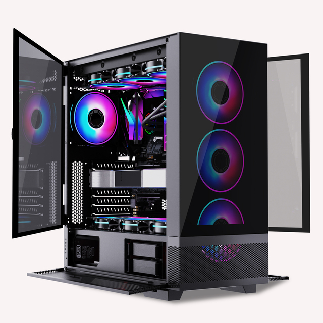 2023 New Design Gaming Computer Cases Towers E-ATX PC Case Two Side Tempered Glass Panel Gaming Cabinet