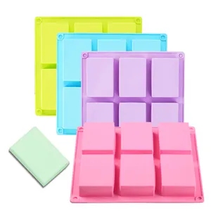 Customized Food Grade Square 6 Holes Cake Loaf Mold Baking Pastry Tools Silicone Handmade Soap Molds