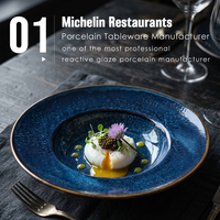 Assiettes à soupe et à pâtes en céramique, vente en gros directe d'usine, assiettes rondes en porcelaine nordique bleues pour hôtels et restaurants