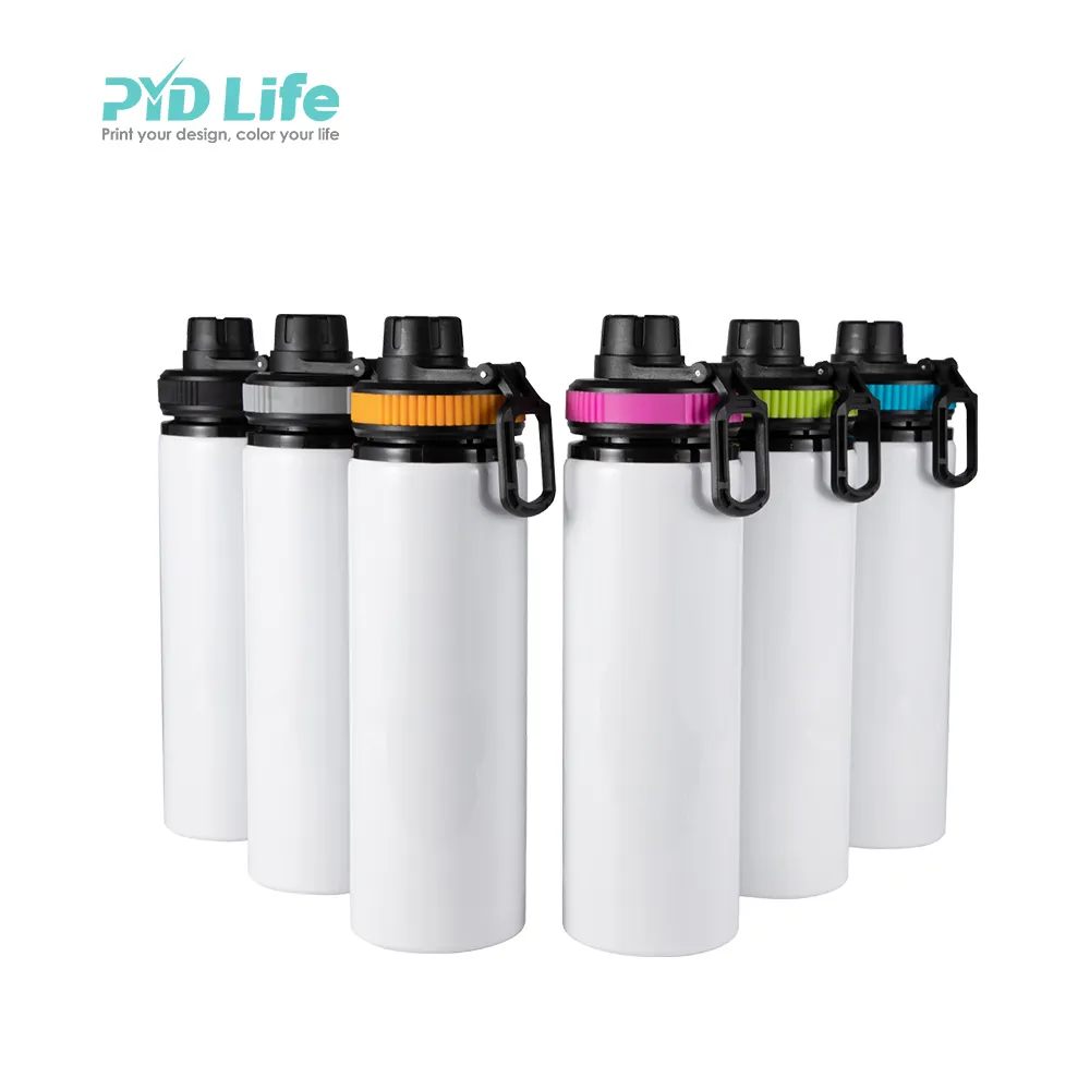 PYD Life Sublimation Water Bottle Blanks Sports Tumbler Cups White 25 oz Wide Mouth Stainless Steel Vacuum Flask with Straw and Portable Handle for