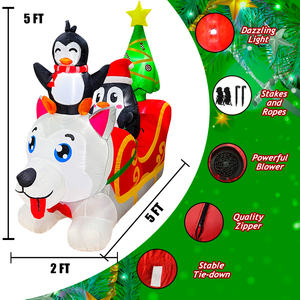 Décorations de Noël d'extérieur de 5 pieds, bonhomme de neige <span class=keywords><strong>gonflable</strong></span>, ours polaire <span class=keywords><strong>gonflable</strong></span>, <span class=keywords><strong>pingouin</strong></span> <span class=keywords><strong>gonflable</strong></span> sur traîneau, décorations d'intérieur - Product Image 6