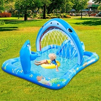Piscine gonflable Shark avec toboggan, pulvérisateur et panier de basket – Jouet aquatique d'été pour enfants en extérieur