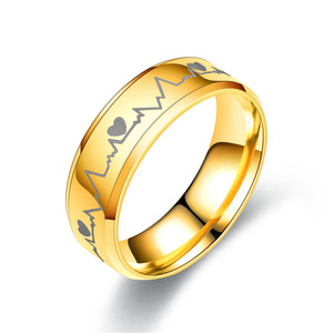 Anel de Batimento Cardíaco ECG em Aço Inoxidável com Gravação a Laser, Joias de Moda para Homens e Mulheres, Presentes, Anéis de Casamento para Casais, Atacado 2025 - Product Image 3