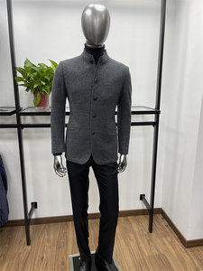 Veste ajustée de luxe pour homme en mélange de laine, <span class=keywords><strong>col</strong></span> <span class=keywords><strong>Mao</strong></span>, simple boutonnage, avec ourlet texturé - Product Image 5