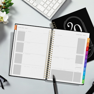 Agenda Personalizada Anual A5, Cuaderno Espiral de Tapa Dura, Cubierta de PU/Papel, Índices Mensuales Coloridos, Banda Elástica, Agenda Escolar y de Oficina - Product Image 6