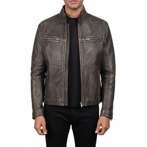Veste en cuir à col montant pour hommes jeunes et branchés Streetwear en toile inspiré pour un style confortable et une portabilité toute la journée - Product Image 1