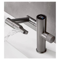 Nouvelle arrivée, robinet de salle de bain universel rotatif en laiton gris canon, robinet de lavabo à eau chaude et froide avec affichage numérique LED