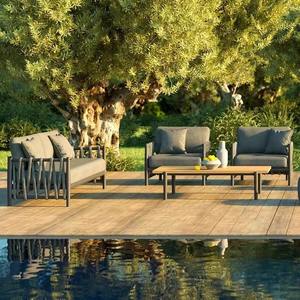 Ensemble de salon de jardin en rotin en forme de L, structure en alliage d'aluminium, résistant aux intempéries, pour cour, villa, balcon - Product Image 1