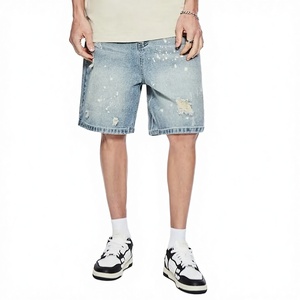 Men's Light Wash Denim Cotton Straight Fit <b>Shorts</b> Vintage Y2K Eco-Friendly Breathable Summer Denim <b>Shorts</b> - Product Image 2