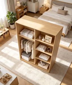 Armoire coulissante en chêne naturel de qualité supérieure, armoire moderne minimaliste à 2 portes pour le rangement des vêtements dans la chambre - Product Image 5