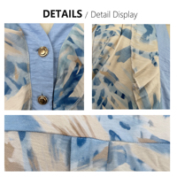 Ensemble deux pièces bleu floral pour femme, haut boutonné à col en V et manches à volants, pantalon large, tenue d'été, vente en gros, usine OEM ODM