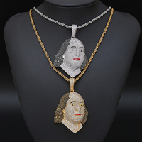 Pendentif Chrétien en Plaqué Or 18K avec Incrustation de Zirconium-Portrait de Benjamin Franklin avec un Rappeur Flashy Diamond