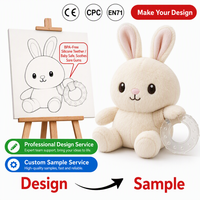Fabricant de jouets en peluche personnalisés, poupée en peluche personnalisée en forme de lapin avec anneau de dentition en silicone sans BPA, jouet apaisant pour bébé, jouet en peluche avec logo personnalisé
