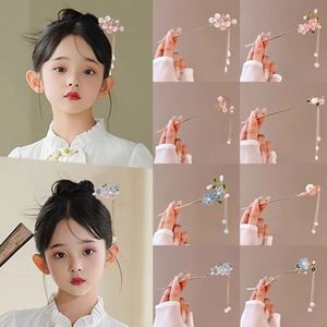 Bâtonnet à cheveux rose élégant avec pompon floral, épingle à cheveux de style chinois rétro Hanfu Kanzashi pour chignon, bâtonnet à cheveux - Product Image 2