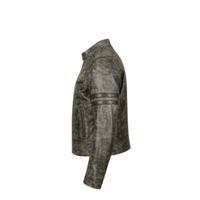 Blouson en cuir véritable pour homme LEATHER TEX, noir, style Cafe Racer, en cuir de vachette, vintage, effet vieilli, fermeture éclair, col montant, hiver