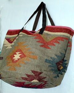 100% Handmade Tote Bag Women Cotton Jute with Leather <b>Strap</b> Vintage Style Open Closure Clutch <b>Shoulder</b> Bag for Wholesale Price - Product Image 4