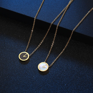 18K PVD Gold Stainless Steel Roman <b>Clock</b> Face Pendant Necklace | <b>Retro</b> Black Enamel & Mother of Pearl | Timeless Elegant Jewelry - Product Image 4