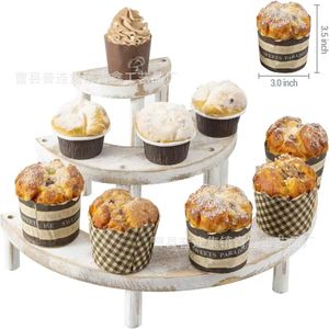 Wooden Cosmetic Display Rack Semi Circular Solid Wood Makeup Organizer Retro Style <b>Desktop</b> Stand - Product Image 2