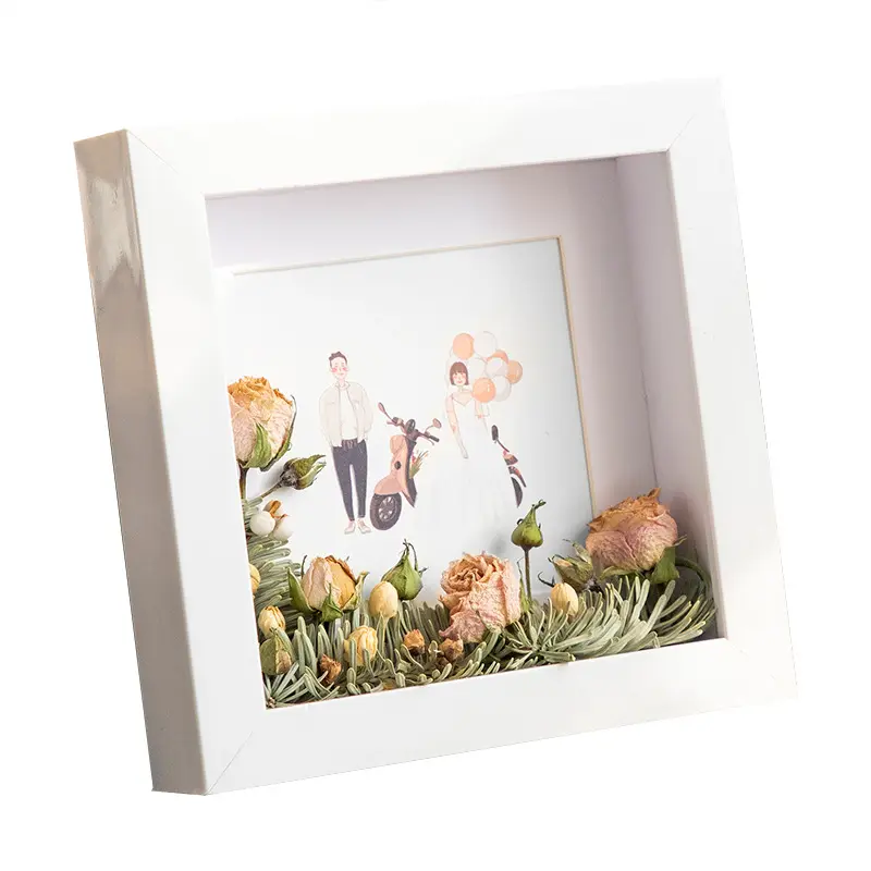 Marco de foto de espécimen hueco 3D, mesa de exhibición de flor seca de arcilla, mariposa e insectos