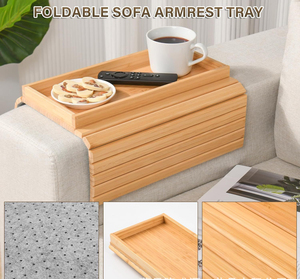 Table de plateau de canapé en bambou pliable pour canapé accoudoir de canapé Clip anti-dérapant sur plateau porte-gobelet pour collations contrôle de téléphone - Product Image 3