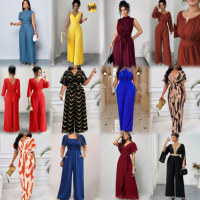 Combinaison élégante pour femmes à manches courtes et col carré, taille plus, devant smocké, pantalon large avec poches, tenue quotidienne d'été