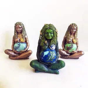 Estatua Millennial para el día de la madre, escultura artística de la diosa Gaia embarazada de la Madre Tierra natural, figurita pintada de poliresina para el día de la madre