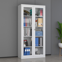 Archivador Metálico Moderno con Puerta de Vidrio Alta y Estantes Metálicos Ajustables con Cerradura para Documentos de Oficina
