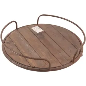 Zeitgenössische dekorative runde Metall-Servier-Waschtisch aus Holz mit Griffen