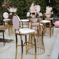 Table de bar de luxe ZKAI en acier inoxydable doré avec chaise à dossier haut pour mariage, événement, location
